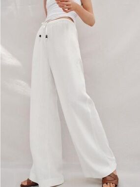Zara Linen Wide Leg Pull on Pants